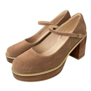 Oasis Society Jennifer Tan Brown Faux Suede Mary Jane Block Heel Platform Shoe 9